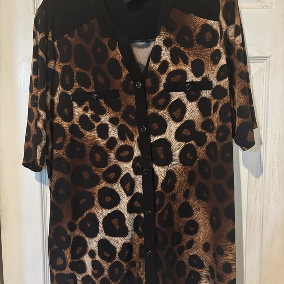 Ellie McCarthy Tops - Brown and Black Leopard Print Blouse
